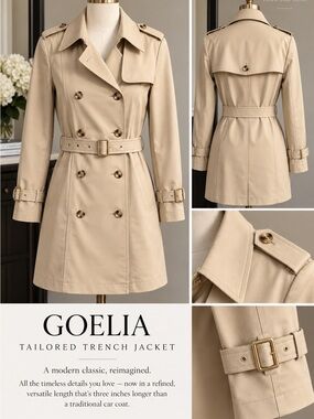 GOELIA Classic Double-Breasted Belted Trench Coat – Timeless Tailored Chic